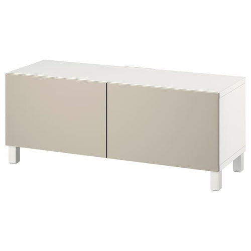 BESTÅ - TV bench with doors, white Lappviken/Stubbarp/light grey/beige, 120x42x48 cm