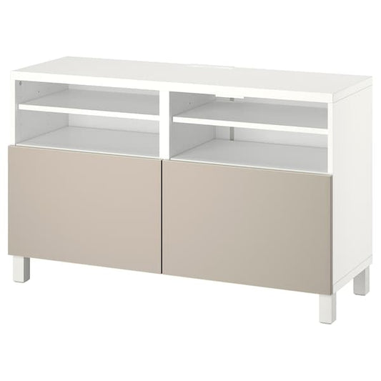 Ikea BESTÅ - TV bench with doors, white/Lappviken/Stubbarp light grey/beige, 120x42x74 cm