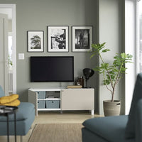 BESTÅ - TV bench with doors, white Lappviken/Stubbarp/light grey/beige, 120x42x48 cm - best price from Maltashopper.com 09419442