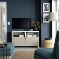 BESTÅ - TV bench with doors, white/Lappviken/Stubbarp light grey/beige, 120x42x74 cm - best price from Maltashopper.com 59420481
