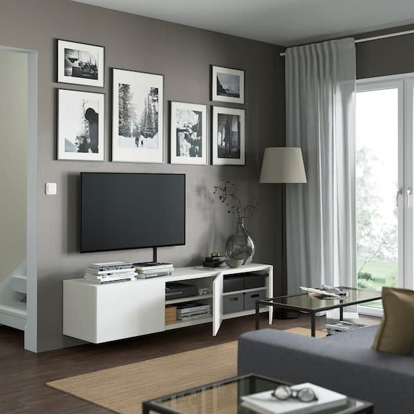 Ikea BESTÅ - TV bench with doors, white/Laxviken white, 180x42x38 cm