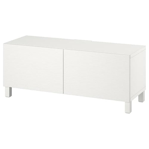 BESTÅ - TV bench with doors, white Laxviken/Stubbarp/white, 120x42x48 cm