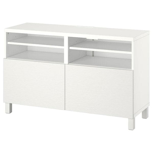 BESTÅ - TV bench with doors, white/Laxviken/Stubbarp white, 120x42x74 cm