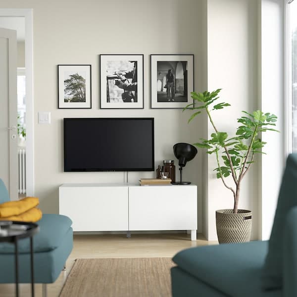 BESTÅ - TV bench with doors, white Laxviken/Stubbarp/white, 120x42x48 cm - best price from Maltashopper.com 49419440