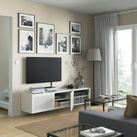 BESTÅ - TV bench with doors, white/Mörtviken white, 180x42x38 cm - best price from Maltashopper.com 69417440