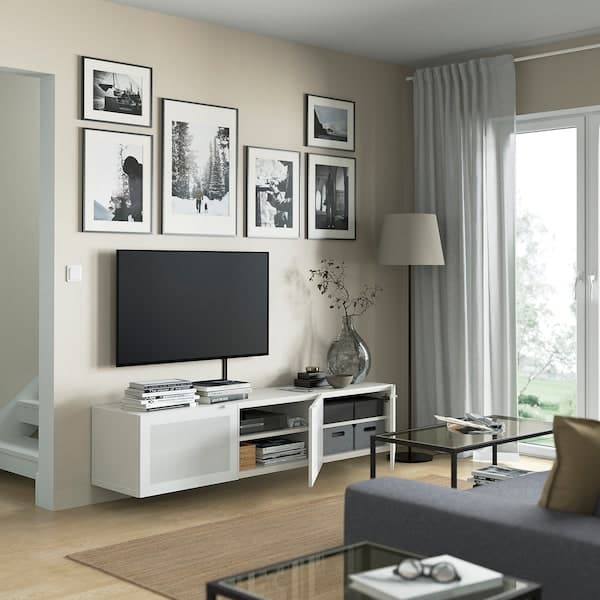Ikea BESTÅ - TV bench with doors, white/Mörtviken white, 180x42x38 cm