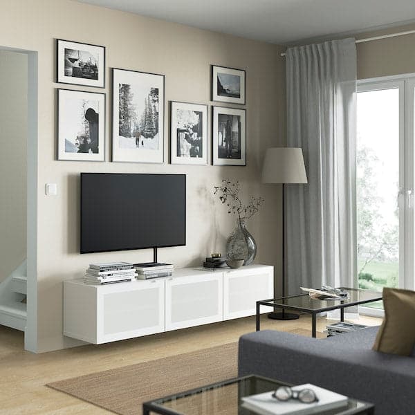 BESTÅ - TV bench with doors, white/Mörtviken white, 180x42x38 cm - best price from Maltashopper.com 69417440
