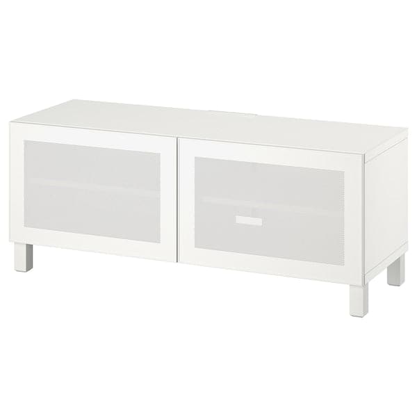 BESTÅ - TV bench with doors, white/Mörtviken/Stubbarp white, 120x42x48 cm - best price from Maltashopper.com 79417840