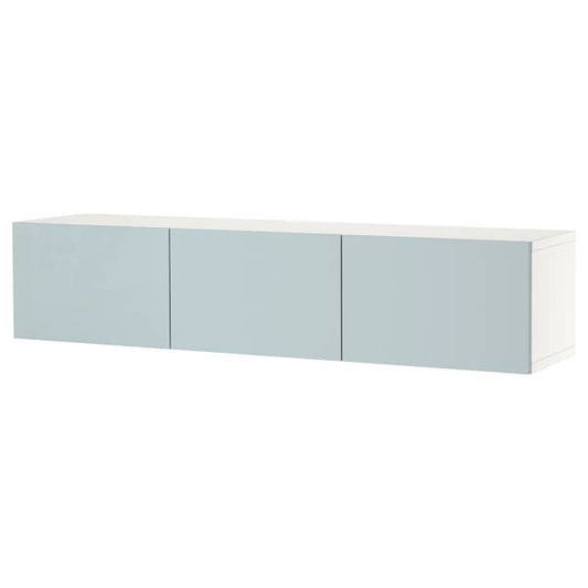 Ikea BESTÅ - TV bench with doors, white/Selsviken light grey-blue, 180x42x38 cm
