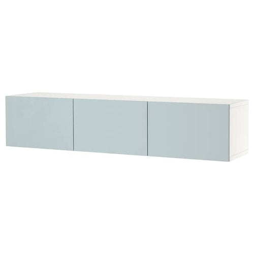 BESTÅ - TV bench with doors, white/Selsviken light grey-blue, 180x42x38 cm