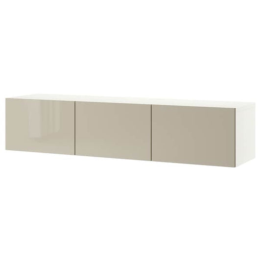 BESTÅ Mobile TV with doors - white/Selsviken glossy/beige 180x42x38 cm - best price from Maltashopper.com 59330701