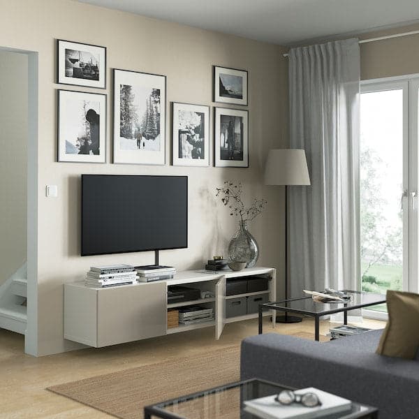 Ikea BESTÅ Mobile TV with doors - white/Selsviken glossy/beige 180x42x38 cm