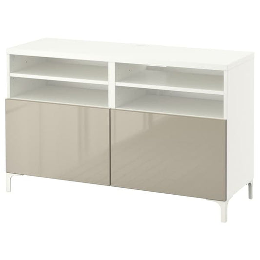 BESTÅ Mobile TV with doors - white/Selsviken/Glossy/beige Nannarp 120x42x74 cm , 120x42x74 cm - best price from Maltashopper.com 99067807