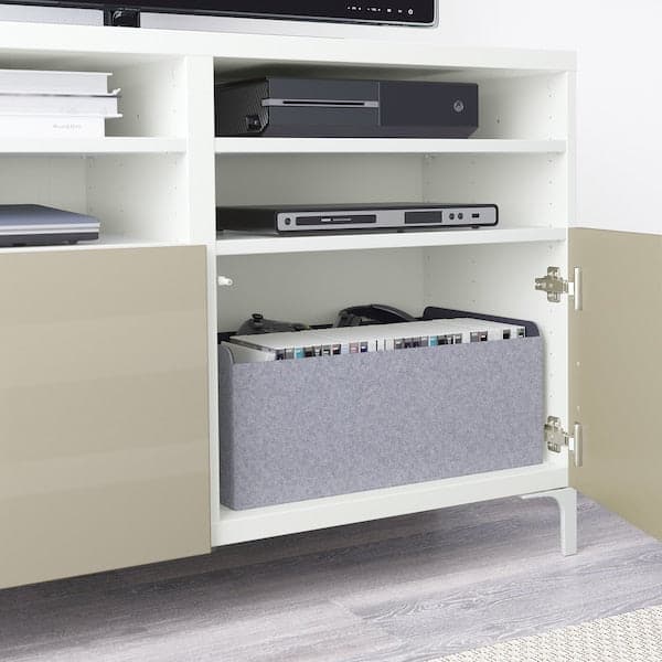 BESTÅ Mobile TV with doors - white/Selsviken/Glossy/beige Nannarp 120x42x74 cm , 120x42x74 cm - best price from Maltashopper.com 99067807