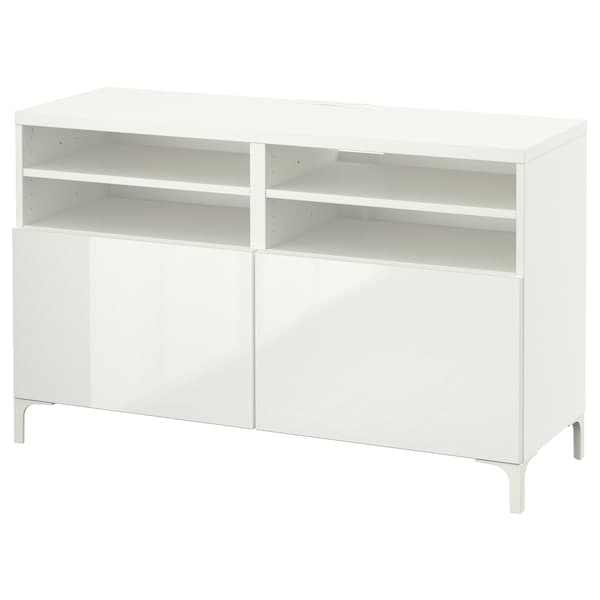 BESTÅ - TV bench with doors, white/Selsviken/Nannarp high-gloss/white, 120x42x74 cm - best price from Maltashopper.com 19054663