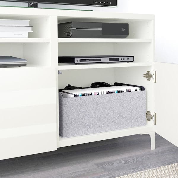 Ikea BESTÅ - TV bench with doors, white/Selsviken/Nannarp high-gloss/white, 120x42x74 cm