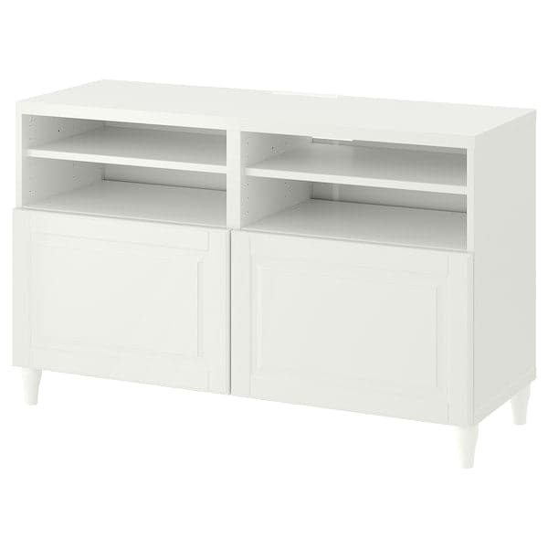 BESTÅ - TV bench with doors, white/Smeviken/Kabbarp white, 120x42x74 cm