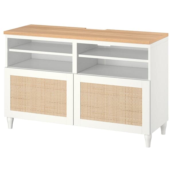 BESTÅ - TV bench with doors, white/Studsviken/Kabbarp white, 120x42x76 cm