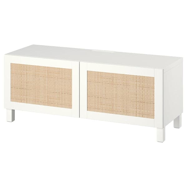 BESTÅ - TV bench with doors, white Studsviken/Stubbarp/white, 120x42x48 cm