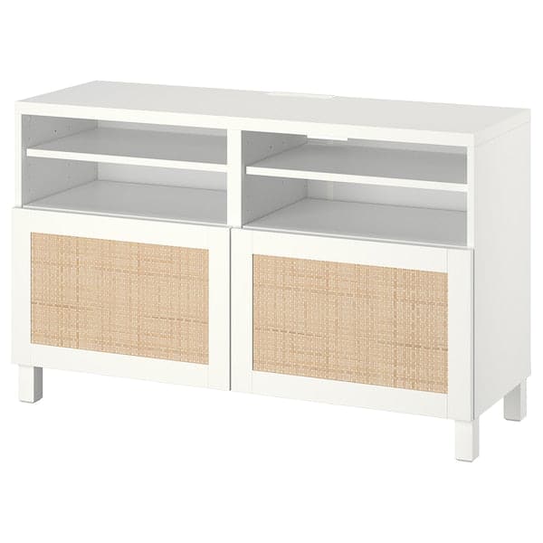 BESTÅ - TV bench with doors, white/Studsviken/Stubbarp white, 120x42x74 cm