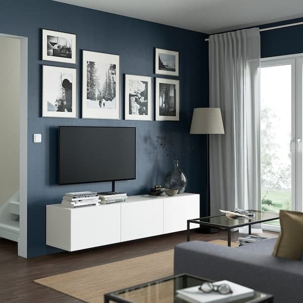 Ikea BESTÅ - TV bench with doors, white/Timmerviken white, 180x42x38 cm