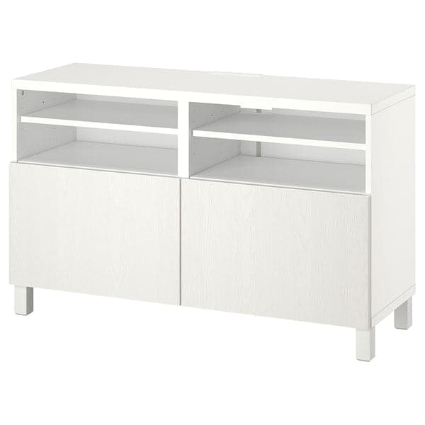 BESTÅ - TV bench with doors, white/Timmerviken/Stubbarp white, 120x42x74 cm