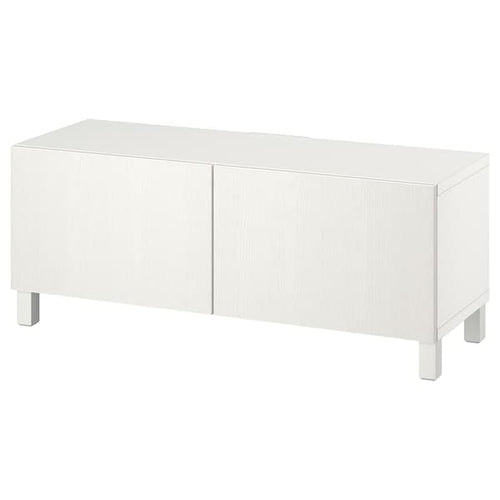 BESTÅ - TV bench with doors, white Timmerviken/Stubbarp/white, 120x42x48 cm