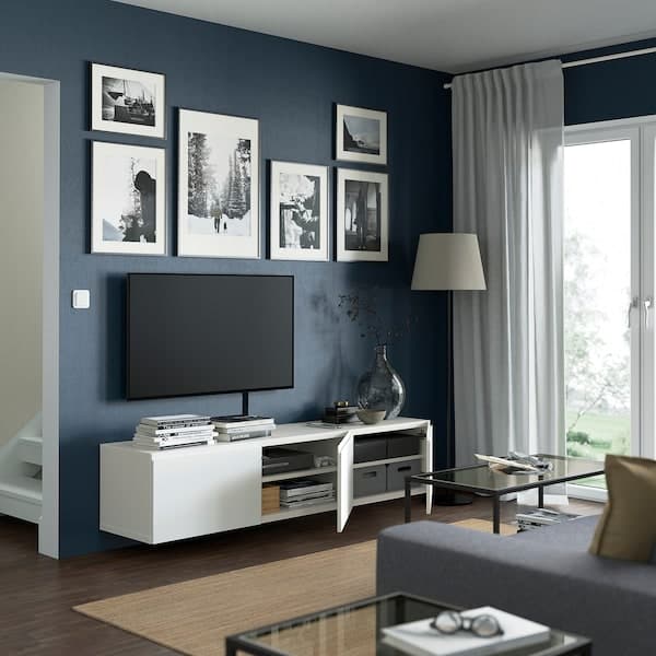 Ikea BESTÅ - TV bench with doors, white/Västerviken white, 180x42x38 cm