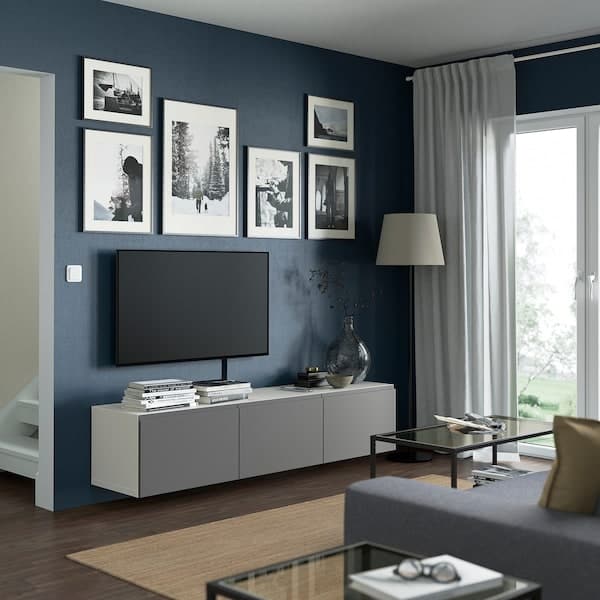 Ikea BESTÅ - TV bench with doors, white/Västerviken grey, 180x42x38 cm