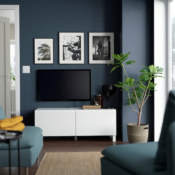 BESTÅ - TV bench with doors, white Västerviken/Stubbarp/white, 120x42x48 cm - best price from Maltashopper.com 79419448