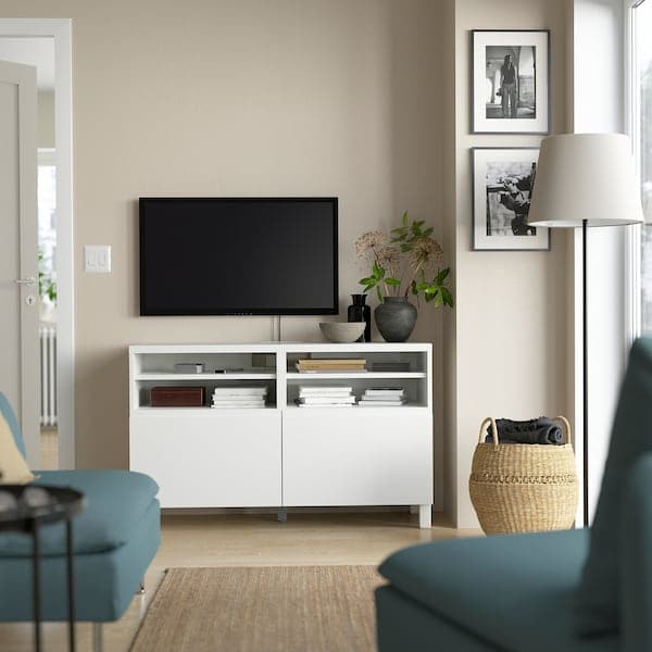 Ikea BESTÅ - TV bench with doors, white/Västerviken/Stubbarp white, 120x42x74 cm