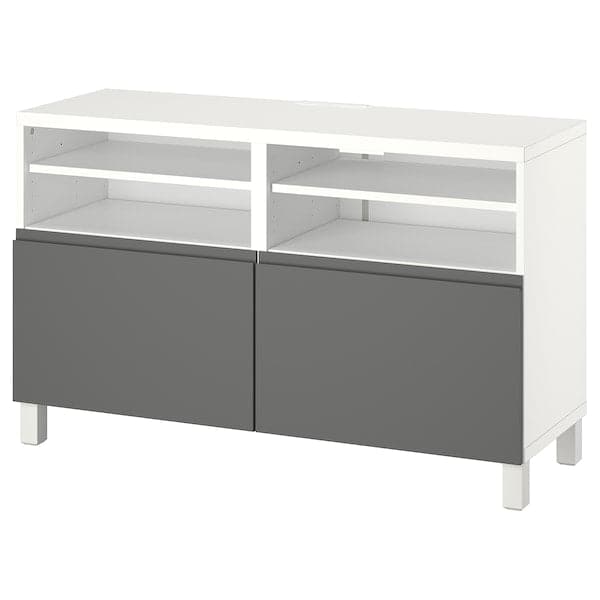 BESTÅ - TV bench with doors, white/Västerviken/Stubbarp dark grey, 120x42x74 cm