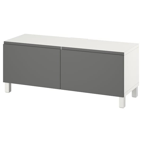 BESTÅ - TV bench with doors, white Västerviken/Stubbarp/grey, 120x42x48 cm