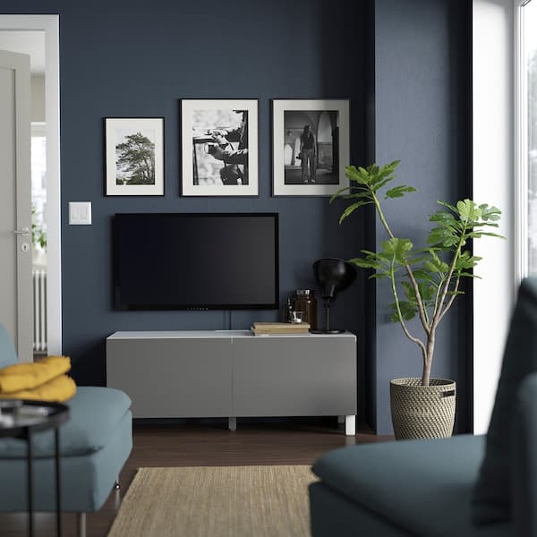 Ikea BESTÅ - TV bench with doors, white Västerviken/Stubbarp/grey, 120x42x48 cm
