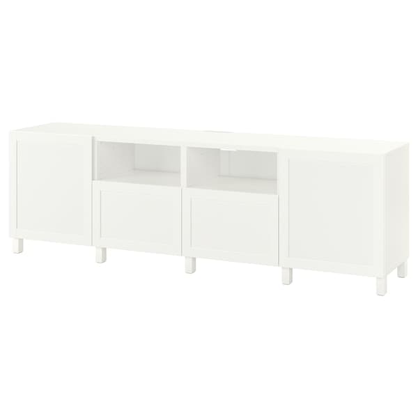 BESTÅ - TV bench with doors and drawers, white/Hanviken/Stubbarp white, 240x42x74 cm - best price from Maltashopper.com 79401354