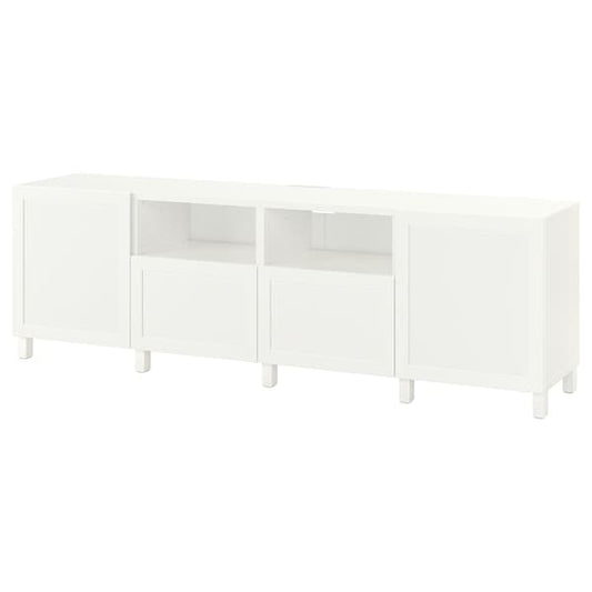 BESTÅ - TV bench with doors and drawers, white/Hanviken/Stubbarp white, 240x42x74 cm - best price from Maltashopper.com 79401354