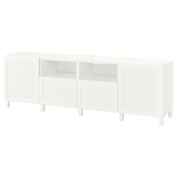 BESTÅ - TV bench with doors and drawers, white/Hanviken/Stubbarp white, 240x42x74 cm - best price from Maltashopper.com 09297520