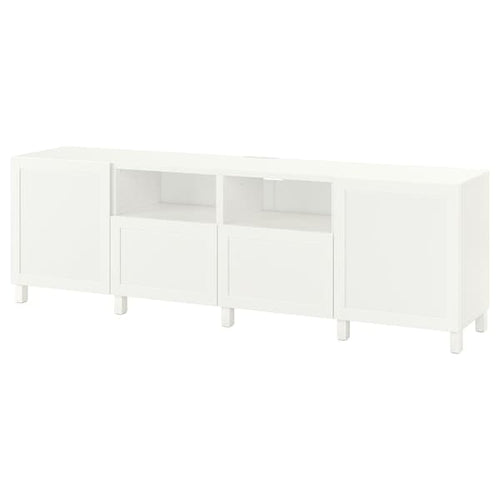 BESTÅ - TV bench with doors and drawers, white/Hanviken/Stubbarp white, 240x42x74 cm