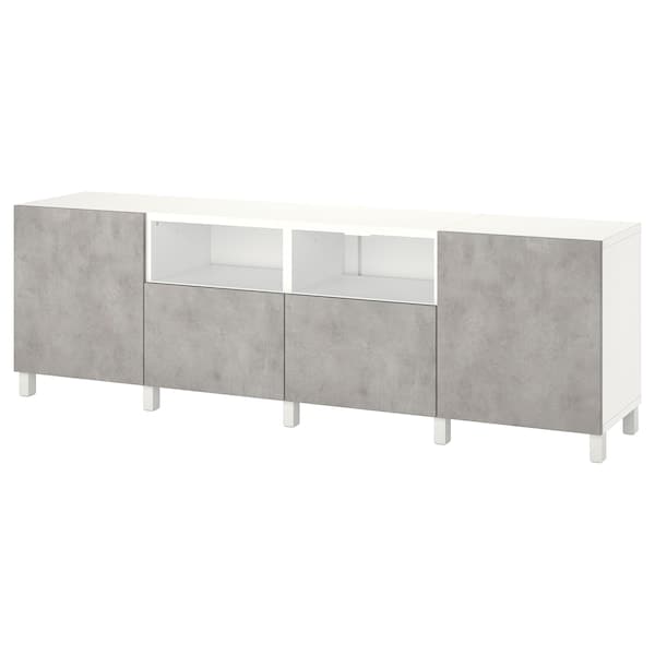 Ikea BESTÅ - TV bench with doors and drawers, white/Kallviken/Stubbarp light grey, 240x42x74 cm