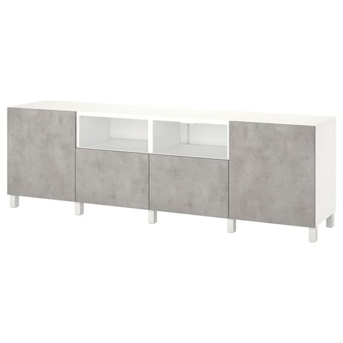 BESTÅ - TV bench with doors and drawers, white/Kallviken/Stubbarp light grey, 240x42x74 cm