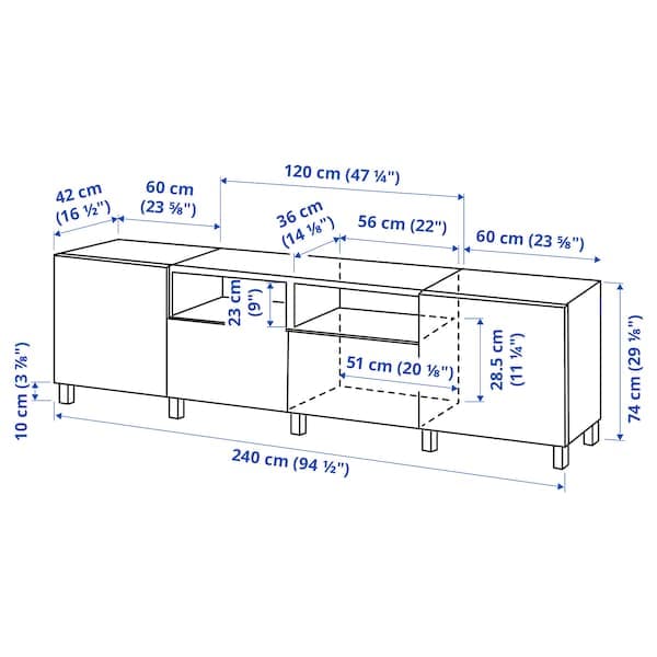 BESTÅ - TV bench with doors and drawers, white/Kallviken/Stubbarp light grey, 240x42x74 cm - Premium Cabinets & Storage from Ikea - Just €529.99! Shop now at Maltashopper.com