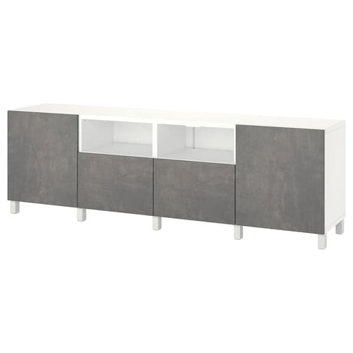 BESTÅ - TV bench with doors and drawers, white/Kallviken/Stubbarp dark grey, 240x42x74 cm