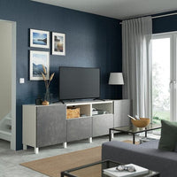 BESTÅ - TV bench with doors and drawers, white/Kallviken/Stubbarp dark grey, 240x42x74 cm - best price from Maltashopper.com 59421640