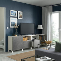 BESTÅ - TV bench with doors and drawers, white/Kallviken/Stubbarp dark grey, 240x42x74 cm - best price from Maltashopper.com 59435944