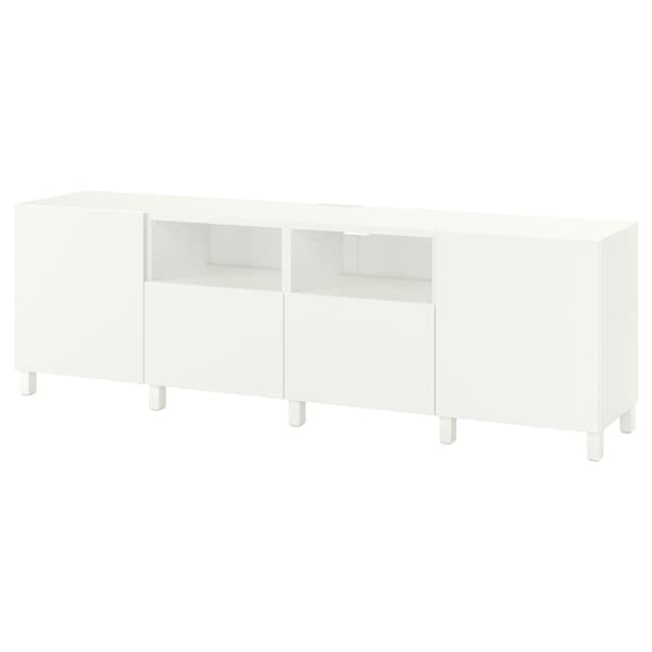 Ikea BESTÅ - TV bench with doors and drawers, white/Lappviken/Stubbarp white, 240x42x74 cm
