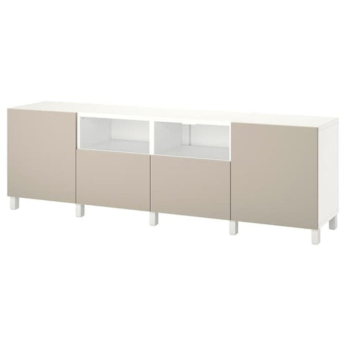 BESTÅ - TV bench with doors and drawers, white/Lappviken/Stubbarp light grey/beige, 240x42x74 cm