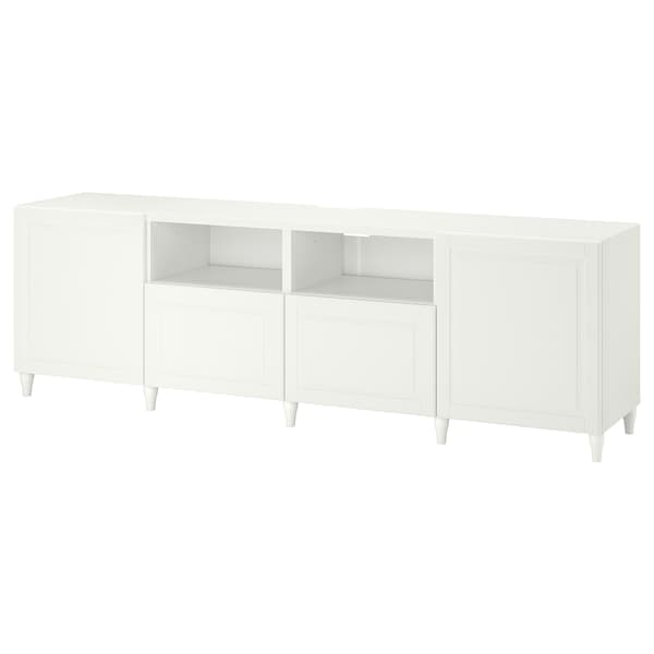 BESTÅ - TV bench with doors and drawers, white/Smeviken/Kabbarp white, 240x42x74 cm - best price from Maltashopper.com 69401340