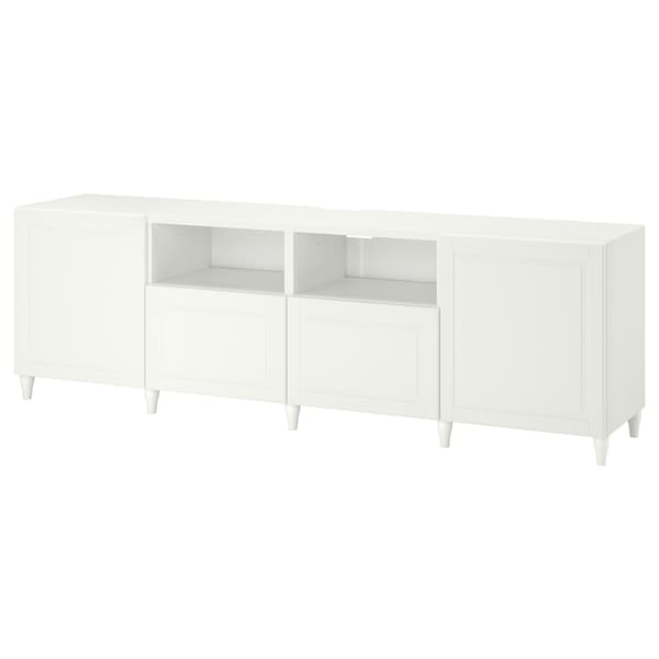Ikea BESTÅ - TV bench with doors and drawers, white/Smeviken/Kabbarp white, 240x42x74 cm