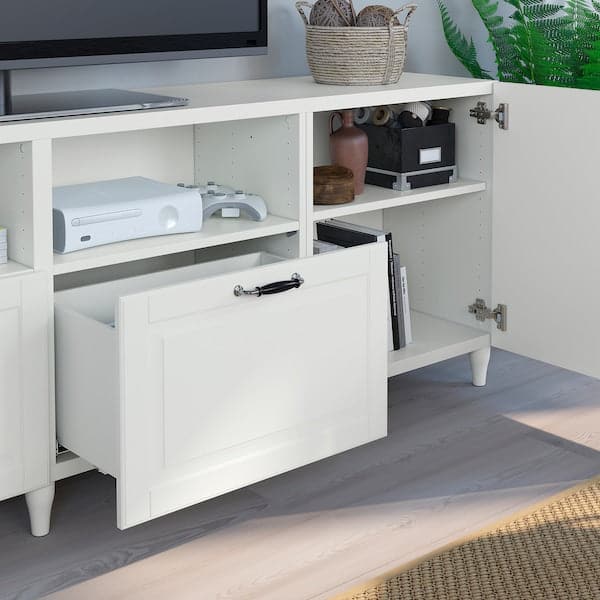 BESTÅ - TV bench with doors and drawers, white/Smeviken/Kabbarp white, 240x42x74 cm - best price from Maltashopper.com 69401340