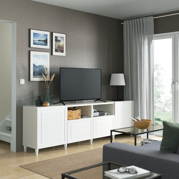 BESTÅ - TV bench with doors and drawers, white/Smeviken/Kabbarp white, 240x42x74 cm - best price from Maltashopper.com 39384766